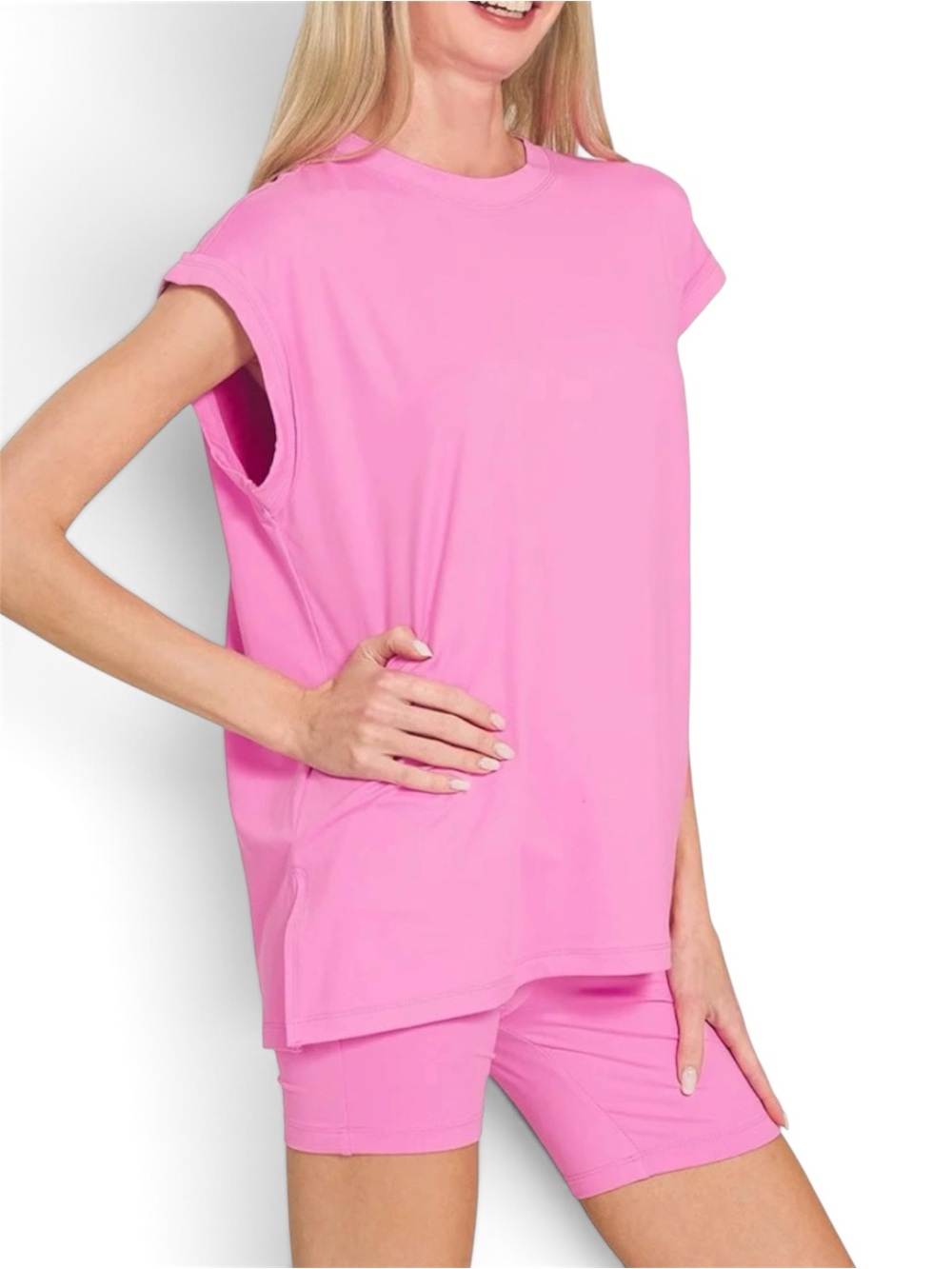 Zenana Outfitters Pink Short Sleeve Lounge Tee & Shorts Set